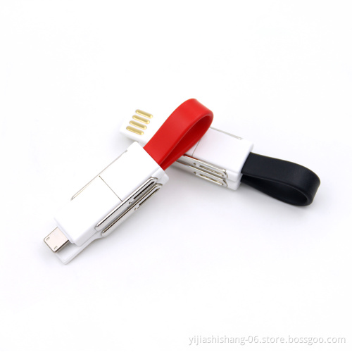 Keyring Charger 6 in 1 Cable 8Pin Micro USB C Short Charging Cable Multi Fast Portable Travel Magnet Cable
